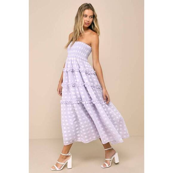 Lulus Dresses & Skirts - Lulus Beautiful Sentiments Lavender Floral Strapless Tiered Midi Dress Purple